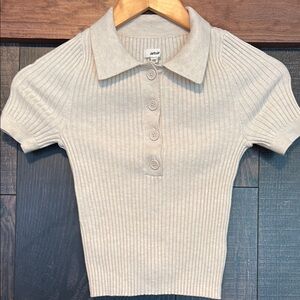 Aerie Cream Ribbed Knit Top